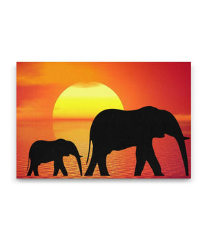 Sunset Elephant Canvas Wall Art Canvas - Landscape 18x12*