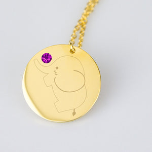 Baby Elephant Necklace with Birthstone Gold Plated Stainless Steel