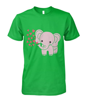Baby Elephant Shirt with Red Hearts Electric Green Unisex Cotton Tee