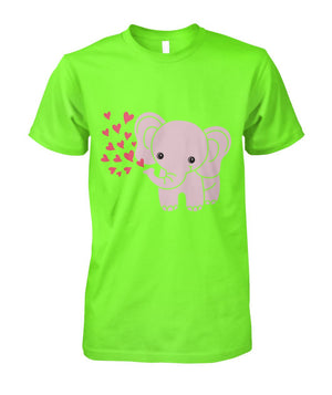 Baby Elephant Shirt with Red Hearts Lime Unisex Cotton Tee