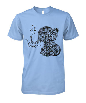 Mandala Elephant Love Tshirt Light Blue Unisex Cotton Tee