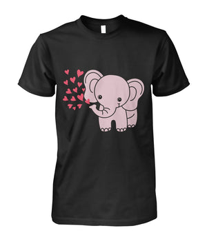 Baby Elephant Shirt with Red Hearts Black Unisex Cotton Tee