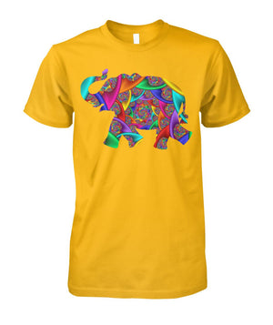 Colorful African Elephant Tshirt Gold Unisex Cotton Tee