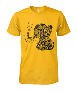 Mandala Elephant Love Tshirt Gold Unisex Cotton Tee