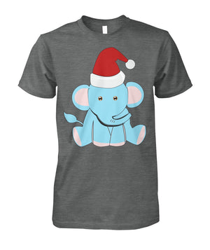 Christmas Baby Elephant Tshirt Dark Heather Unisex Cotton Tee