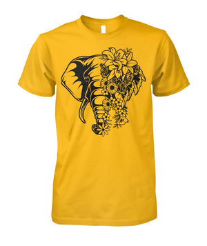 Floral Elephant Shirt Gold Unisex Cotton Tee