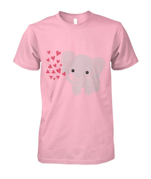 Baby Elephant Shirt with Red Hearts Light Pink Unisex Cotton Tee