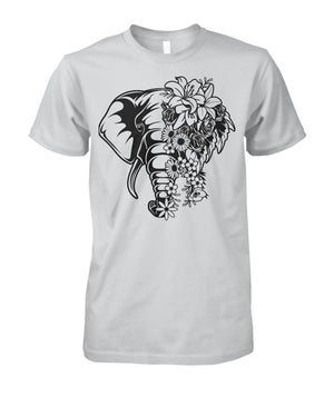 Floral Elephant Shirt Ash Grey Unisex Cotton Tee