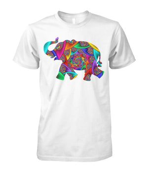 Colorful African Elephant Tshirt White Unisex Cotton Tee