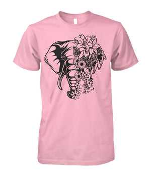 Floral Elephant Shirt Light Pink Unisex Cotton Tee