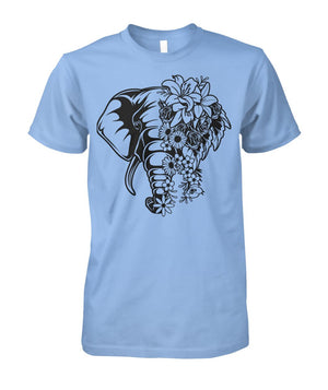 Floral Elephant Shirt Light Blue Unisex Cotton Tee