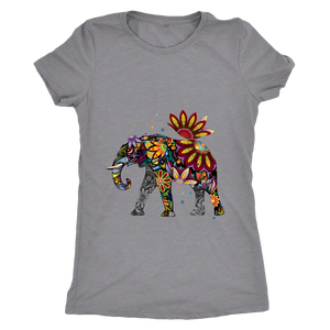 Floral Elephant Tshirt Next Level Womens Triblend Heather Grey
