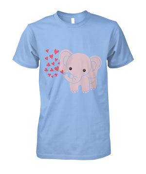 Baby Elephant Shirt with Red Hearts Light Blue Unisex Cotton Tee