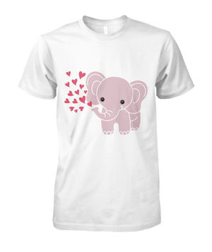 Baby Elephant Shirt with Red Hearts White Unisex Cotton Tee