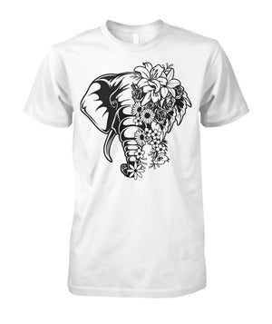 Floral Elephant Shirt White Unisex Cotton Tee