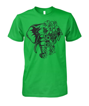Floral Elephant Shirt Electric Green Unisex Cotton Tee