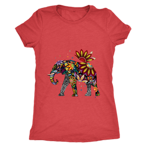 Floral Elephant Tshirt Next Level Womens Triblend Vintage Red
