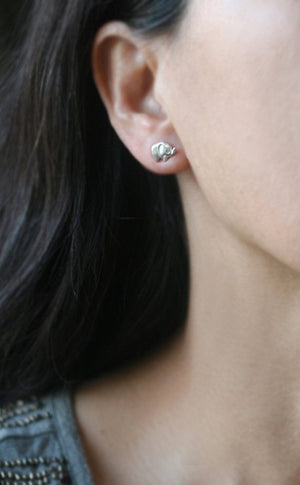 Elephant Stud Earrings in Sterling Silver with Diamonds