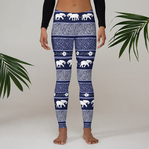 Classic Elephant Pattern Leggings - Navy Blue
