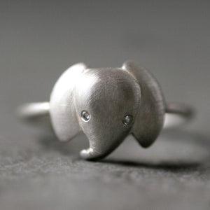 Baby Elephant Ring in Sterling Silver with Diamonds