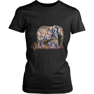 Elephant Mom and Baby Tshirt District Womens Shirt Black