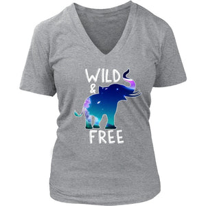 Wild and Free V-Neck Tshirt District Womens V-Neck Grey