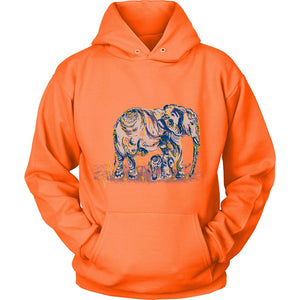 Elephant Mom and Baby Hoodie Hoodie Neon Orange