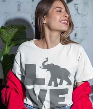 LOVE Elephant Shirt White Unisex Cotton Tee