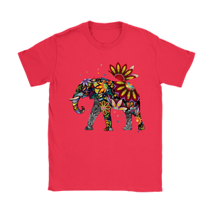 Floral Elephant Tshirt Gildan Womens T-Shirt Red